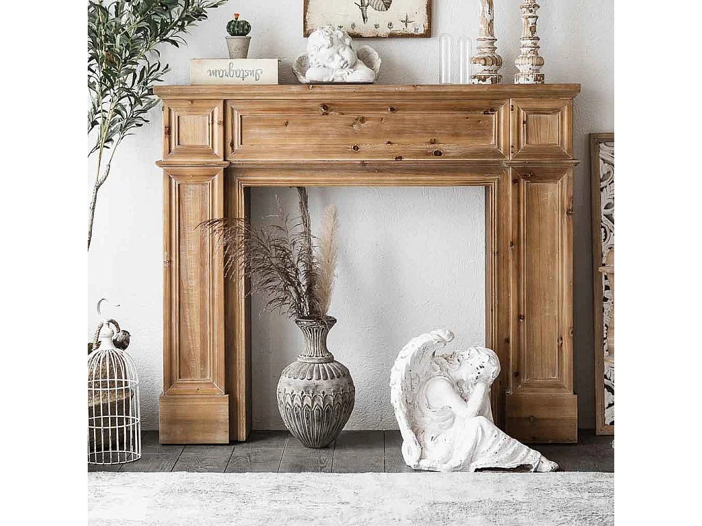 Moldura de lareira em madeira entalhada castanha 130x27x110