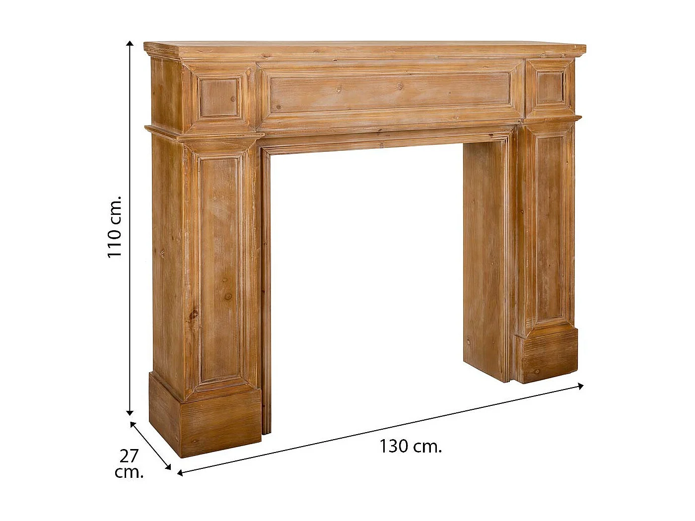 Moldura de lareira em madeira entalhada castanha 130x27x110