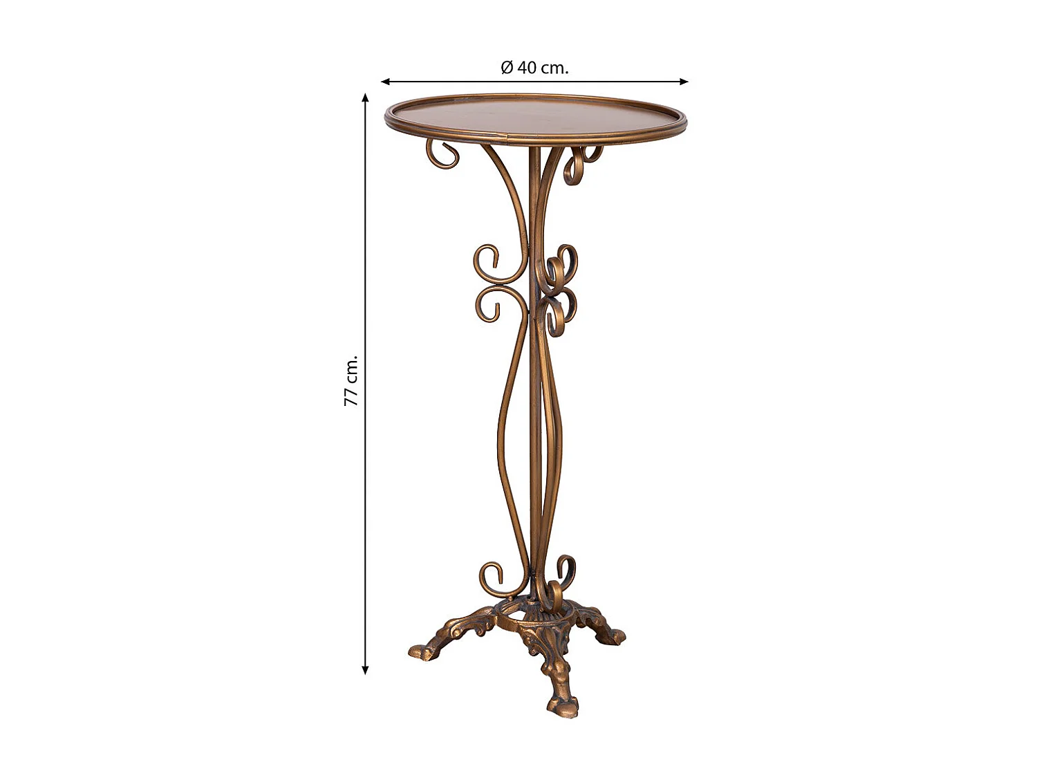Mesa auxiliar de metal envelhecido dourado 40x40x77