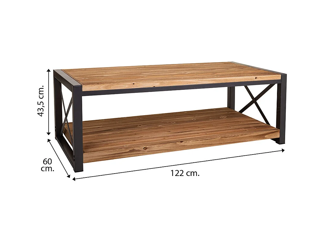 Table basse en métal et bois 122x60x43,5h cm