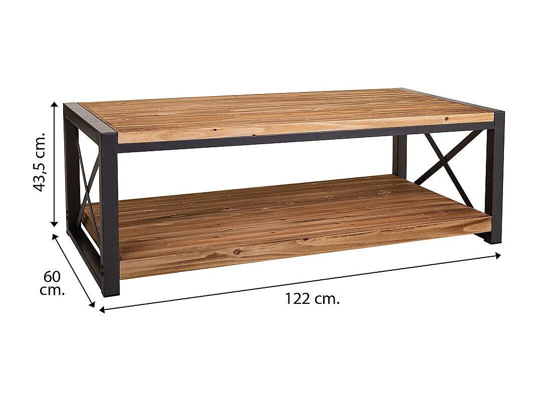 Couchtisch aus Metall und Holz 122x60x43,5h cm