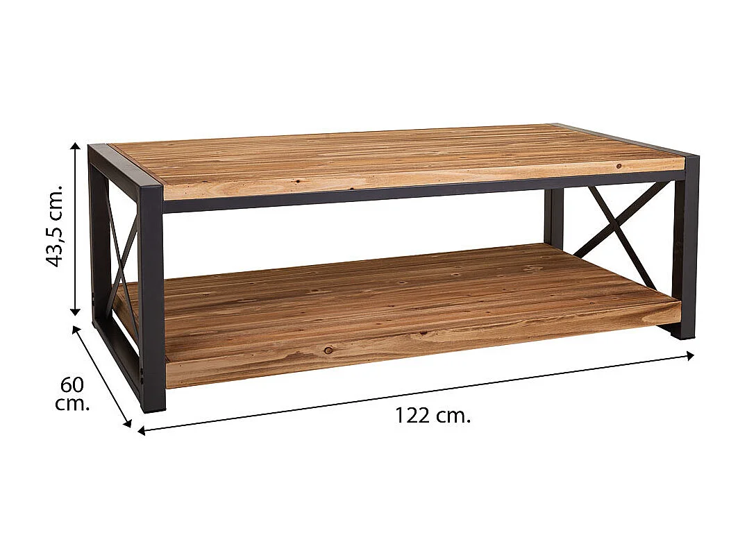 Couchtisch aus Metall und Holz 122x60x43,5h cm