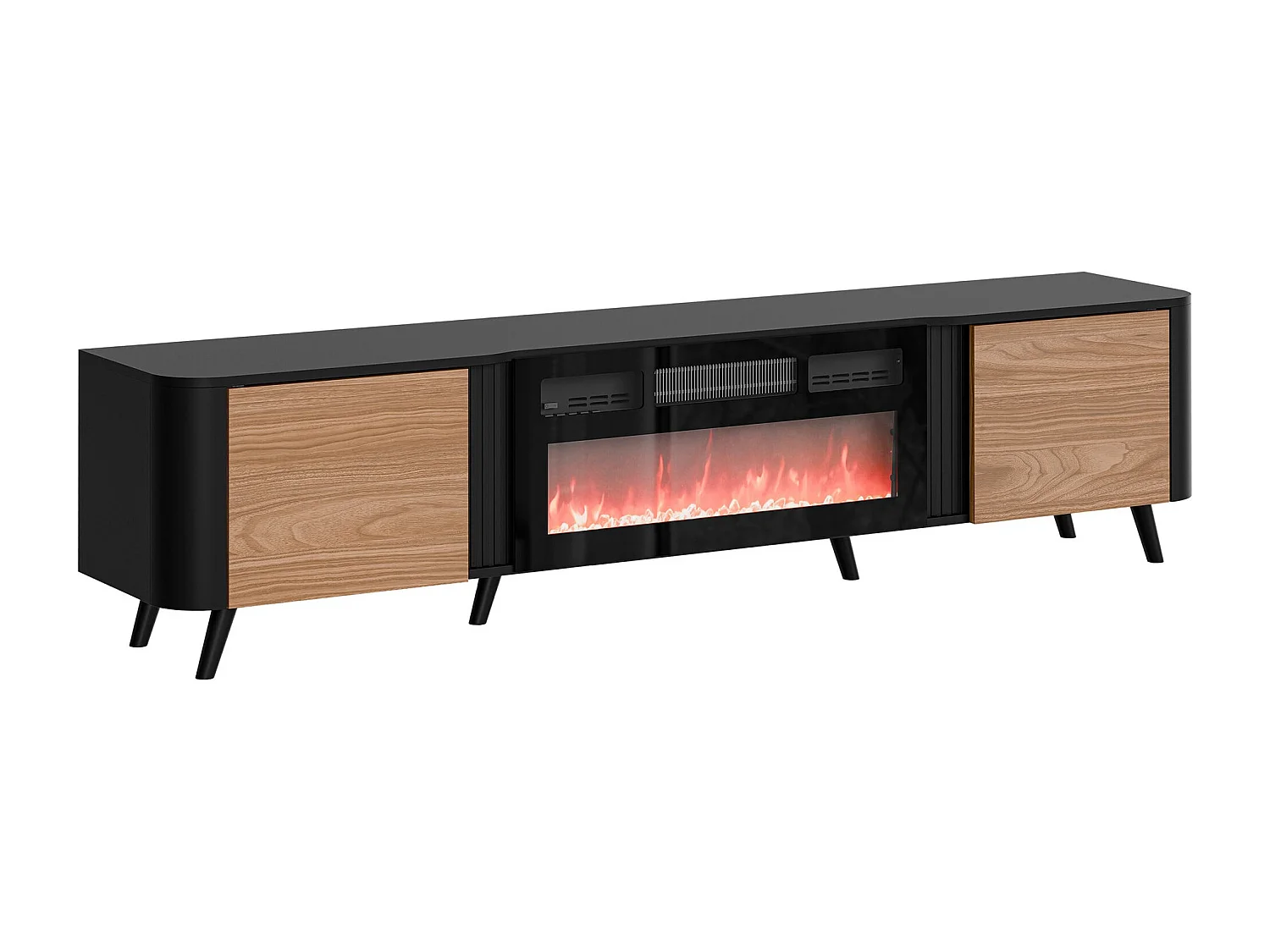 Meuble TV Charlotte 203, Noir|Noyer, 200x49x39cm