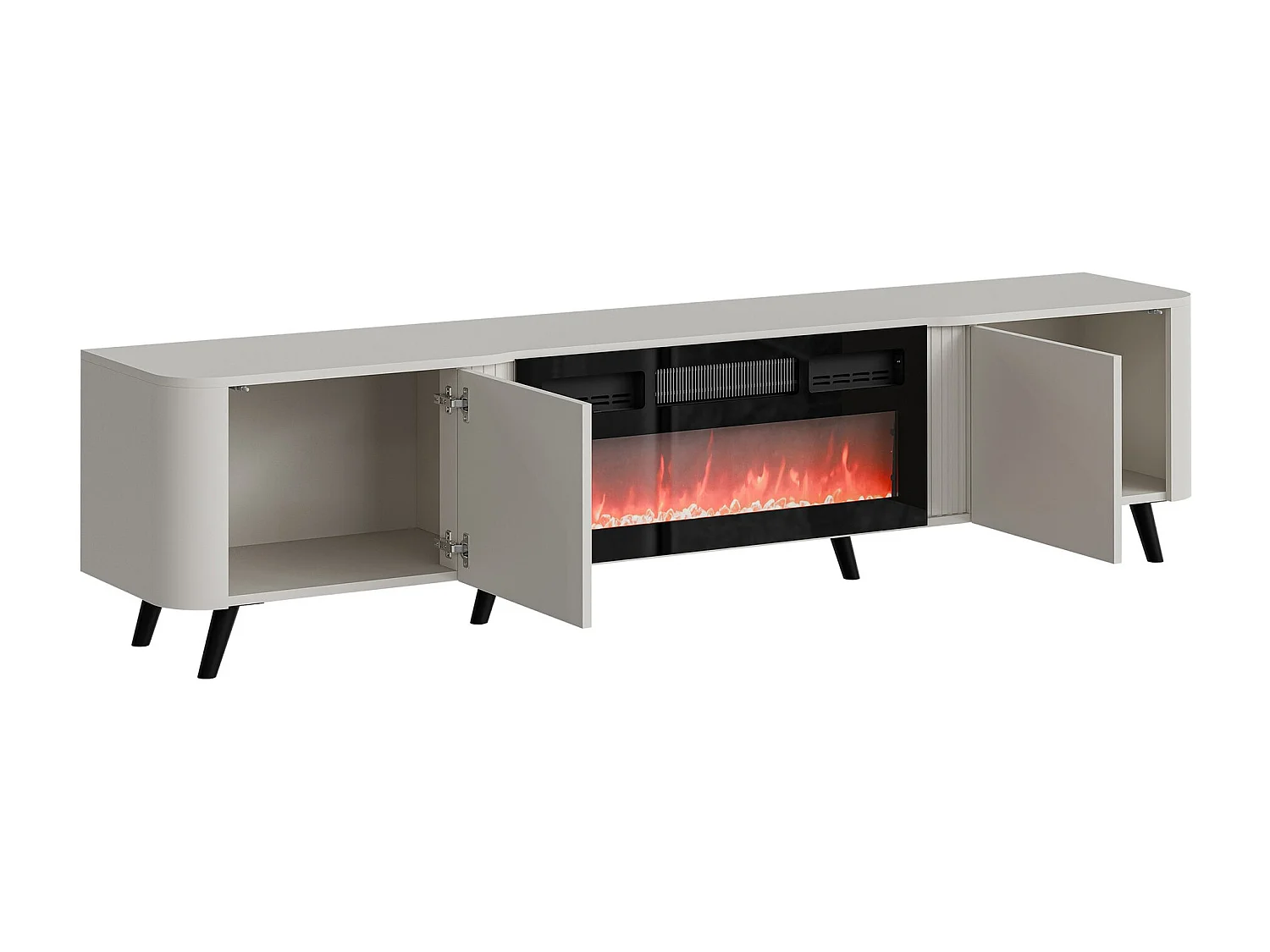 Meuble TV Charlotte 203, Noir|Noyer, 200x49x39cm