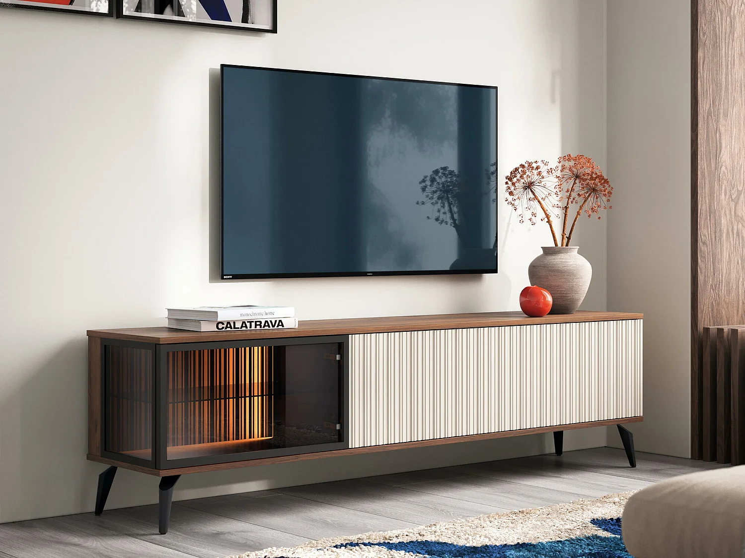Meuble TV Salcira 103, Cachemire|Noix, 180x50x39cm