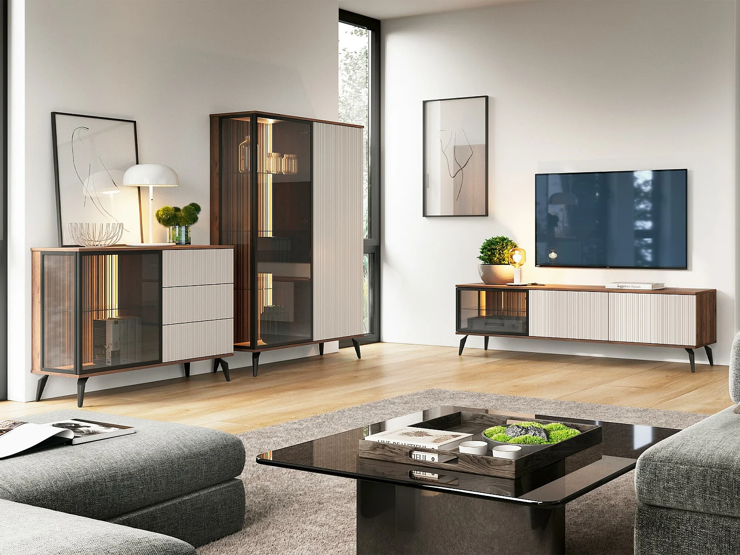 Meuble TV Salcira 103, Cachemire|Noix, 180x50x39cm