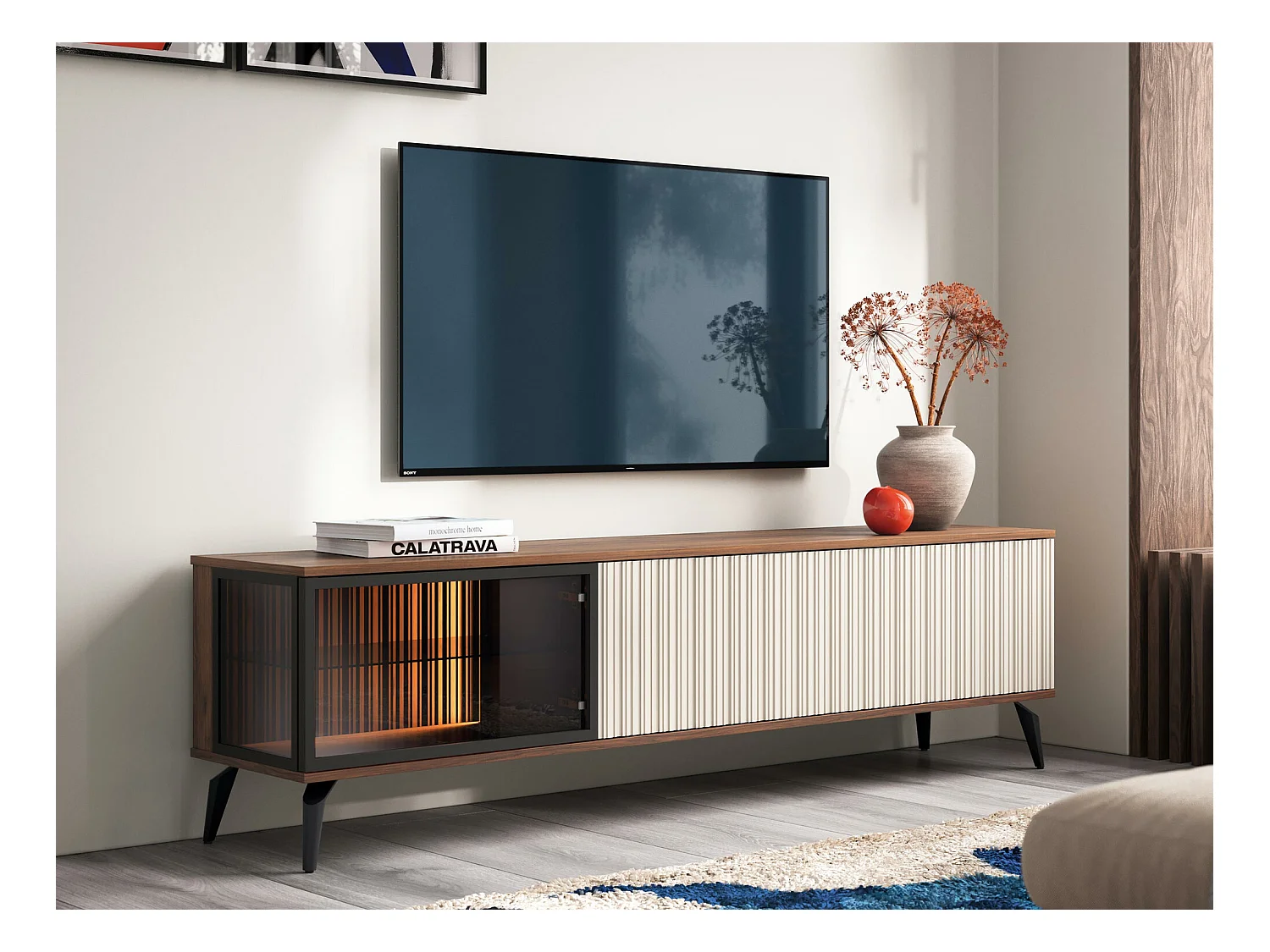 Meuble TV Salcira 103, Noix|Cachemire, 180x50x39cm