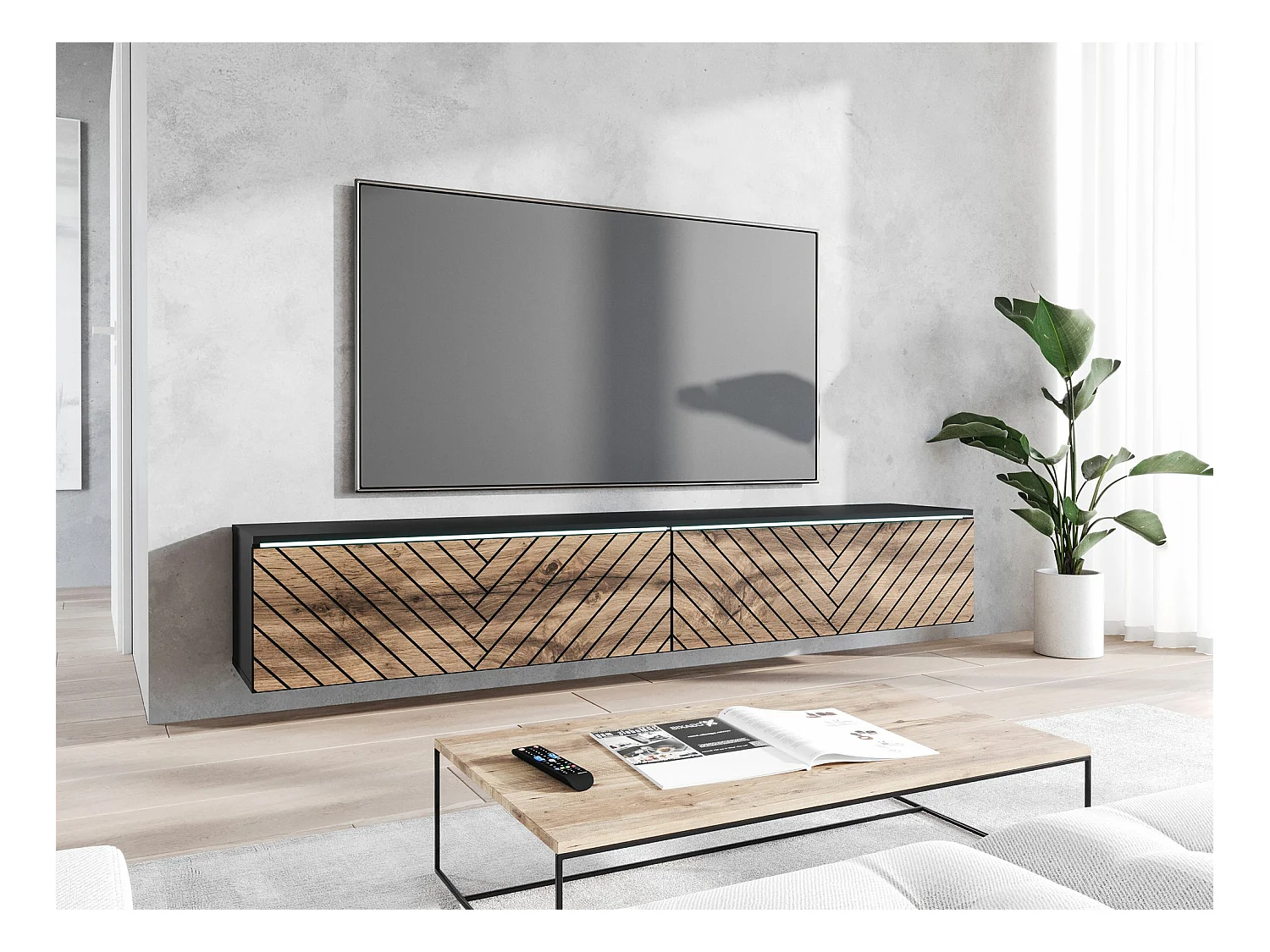 Mobile porta TV Sarasota 166, Quercia di Wotan|Grafite, 180x30x33cm