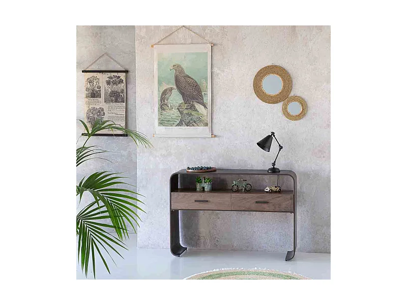 Halle aus Holz und schwarzem Metall 122x37x82