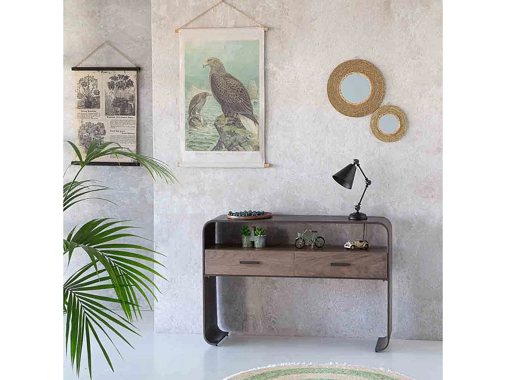 Hall en bois et métal noir 122x37x82