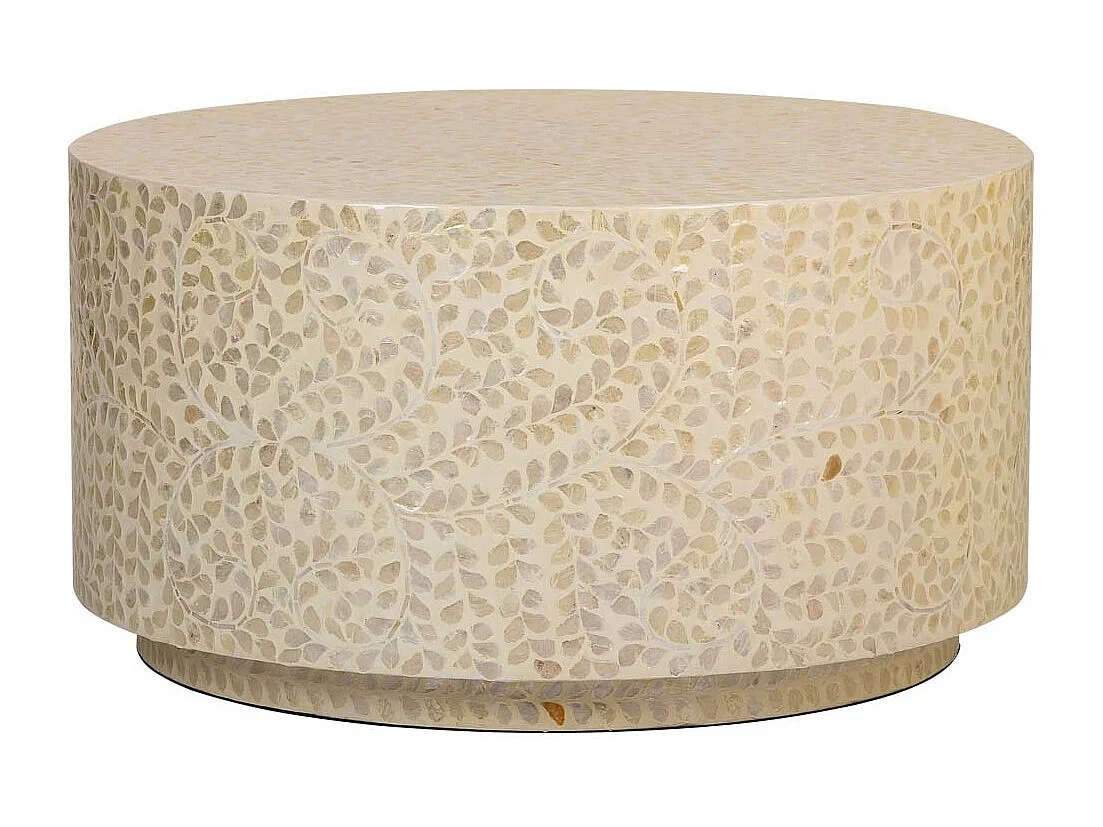 Table basse ronde en bois avec finition en capiz gris 80x80x42h cm