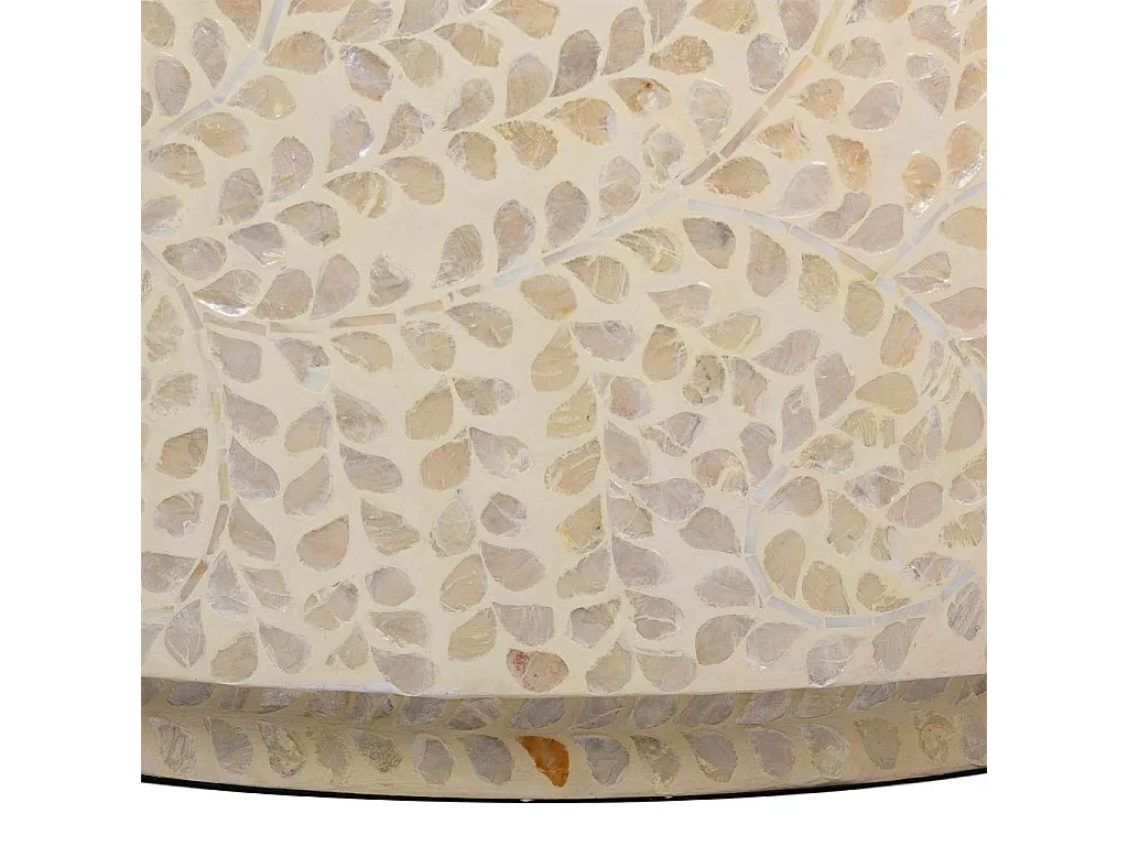 Table basse ronde en bois avec finition en capiz gris 80x80x42h cm