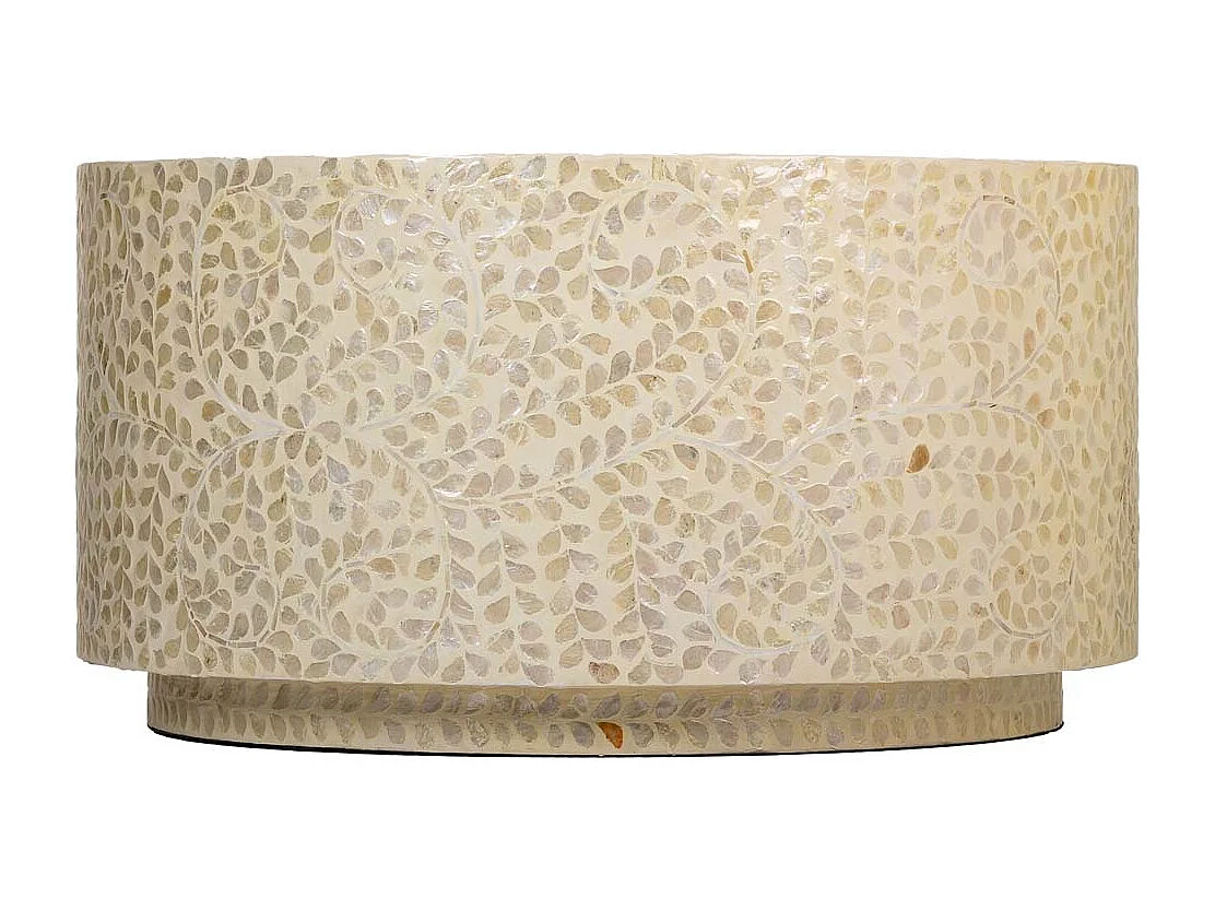 Mesa de centro redonda em madeira e capiz 80x80x42h cm