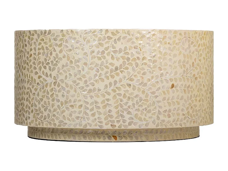 Mesa de centro redonda em madeira e capiz 80x80x42h cm