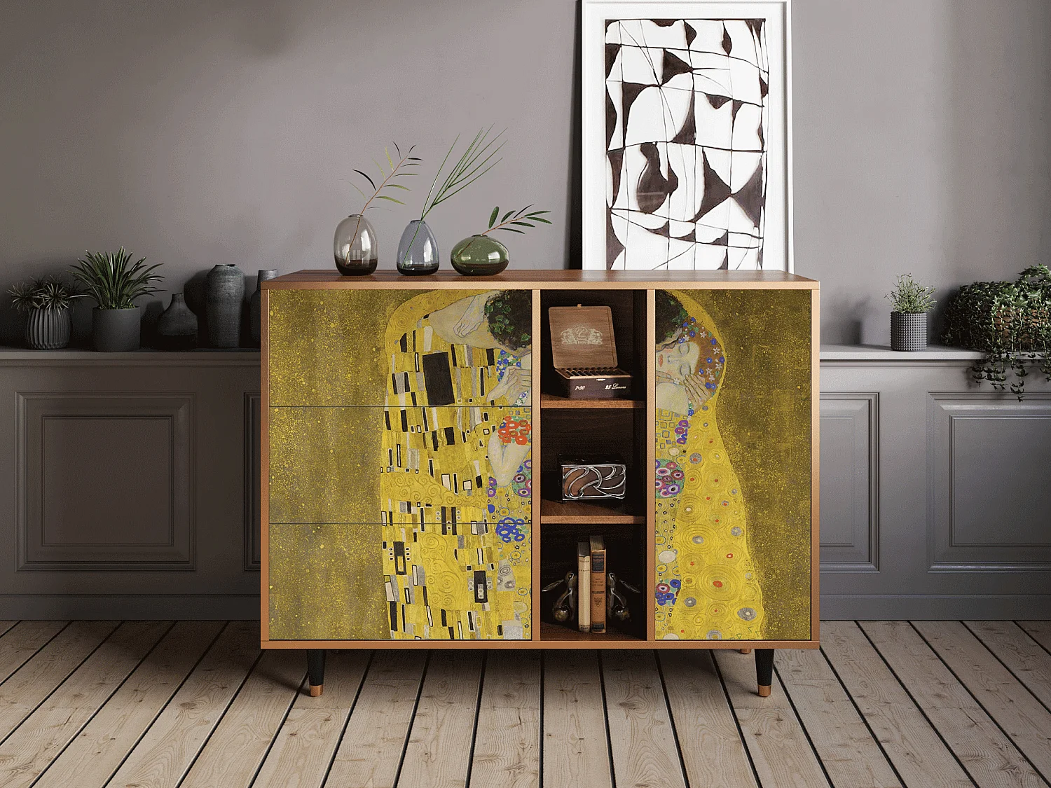 Kredens - 125x98x48 cm - BS2 - The Kiss by Klimt , Orzech