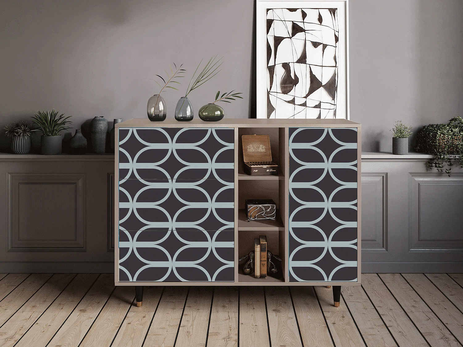 Credenza - 125x98x48 cm - BS2 - Braided Blue, Latte