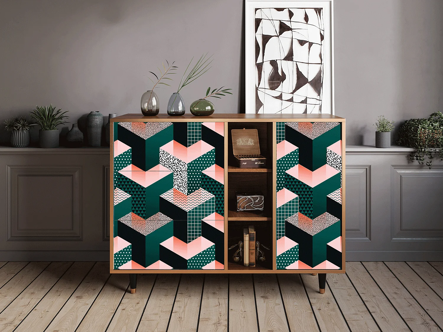 Aparador - 125x98x48 cm - BS2 - Geometric Madness, Nogueira