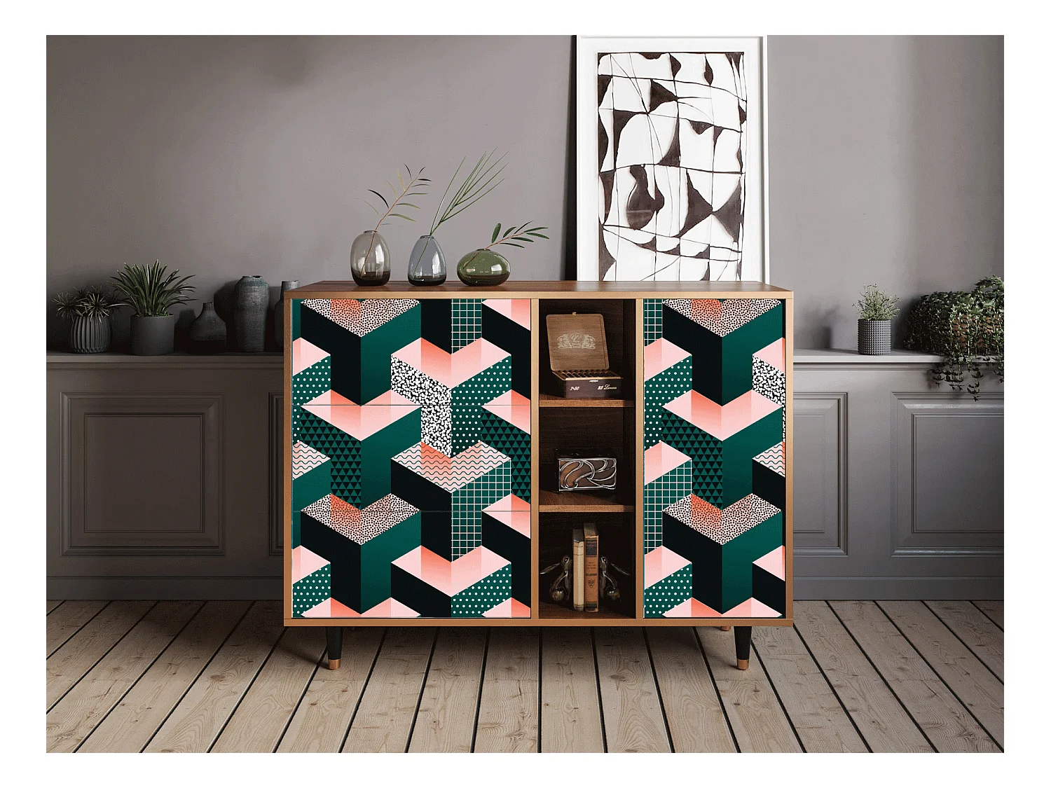Buffet - 125x98x48 cm - BS2 - Geometric Madness, Noyer