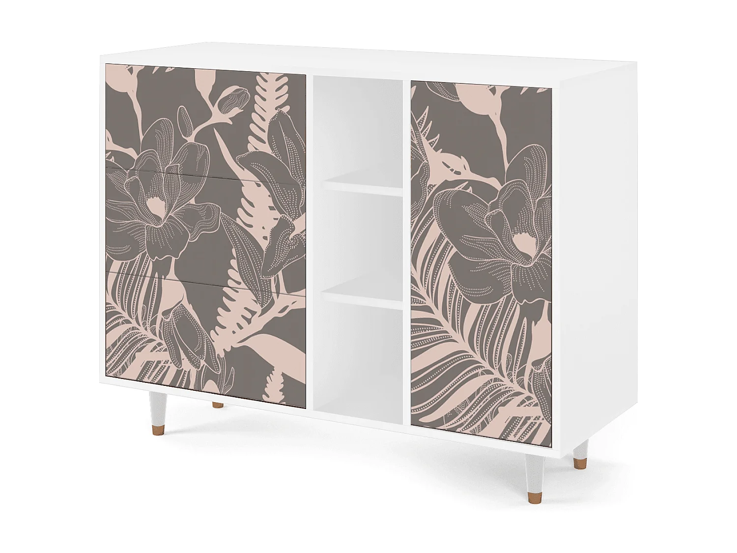 Dressoir - 125x98x48 cm - BS2 - Issabelline Flower, Wit