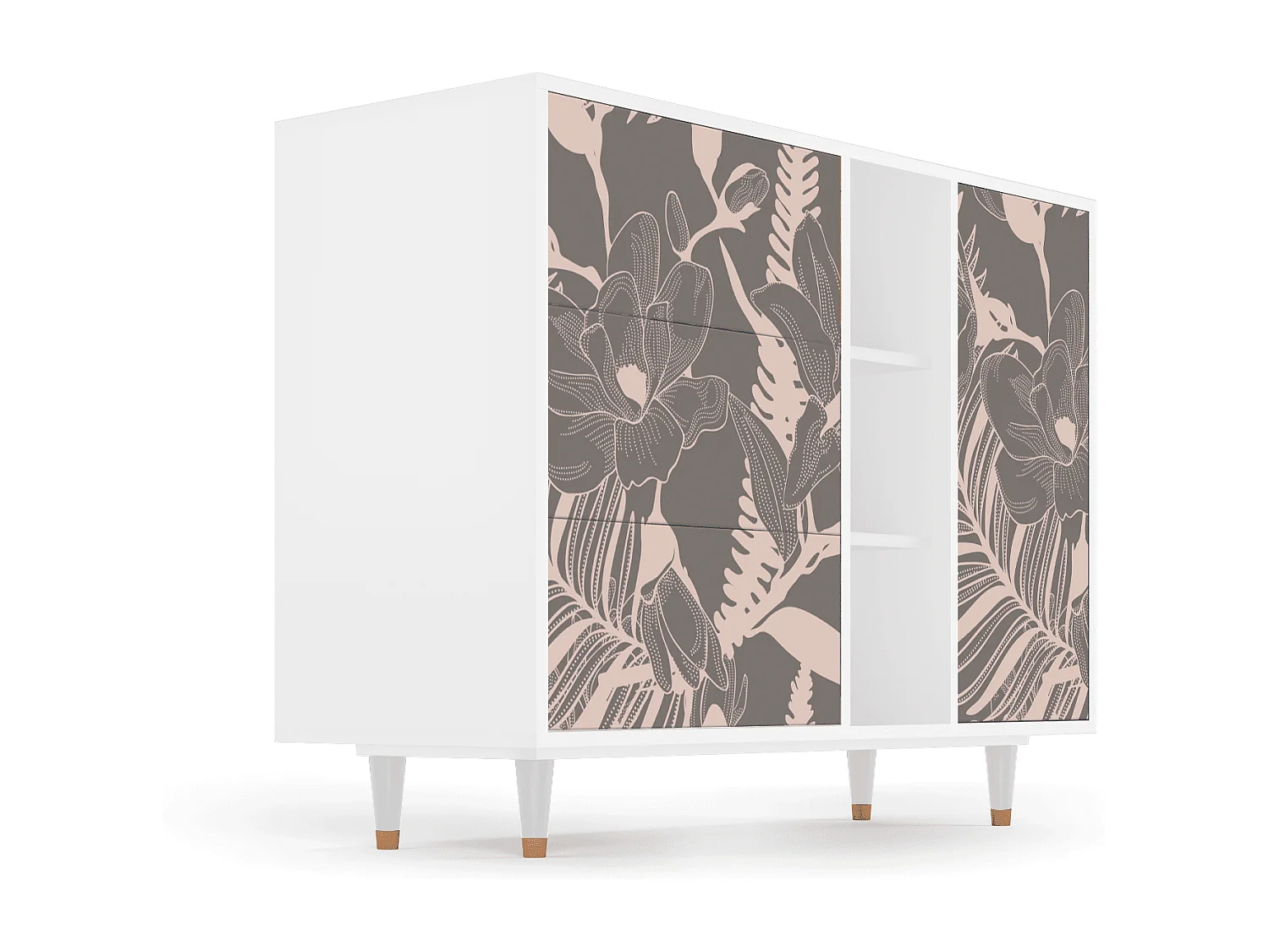 Dressoir - 125x98x48 cm - BS2 - Issabelline Flower, Wit