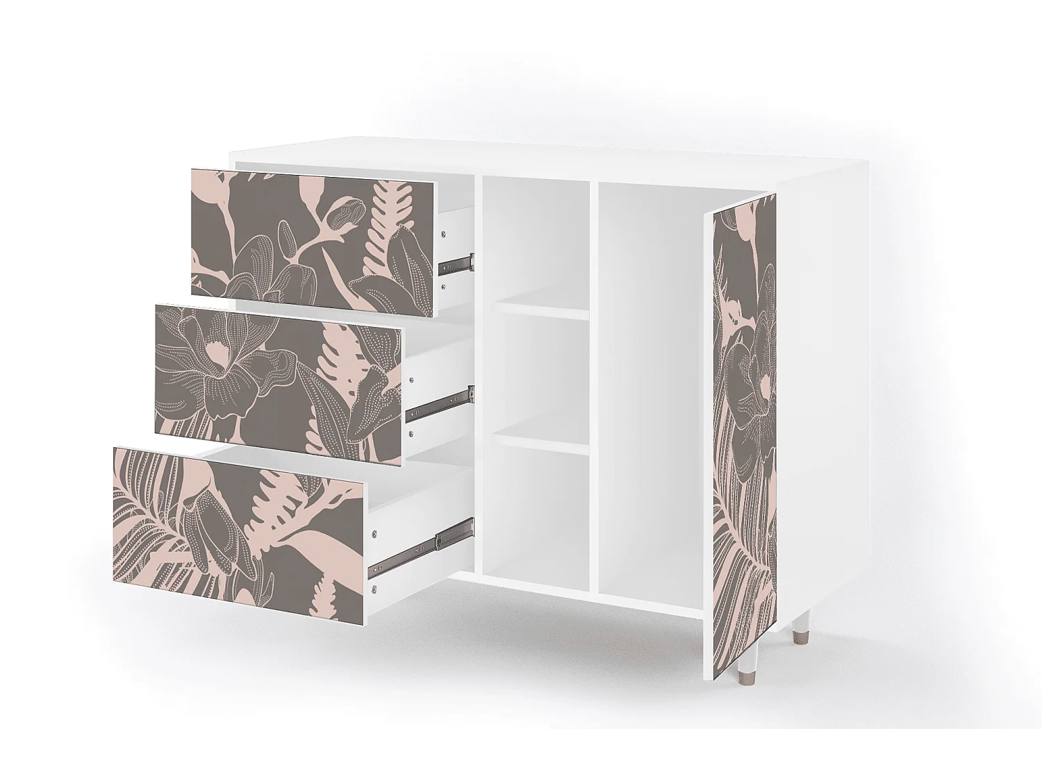 Dressoir - 125x98x48 cm - BS2 - Issabelline Flower, Wit