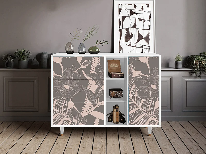 Sideboard - 125x98x48 cm - BS2 - Issabelline Flower, Weiß