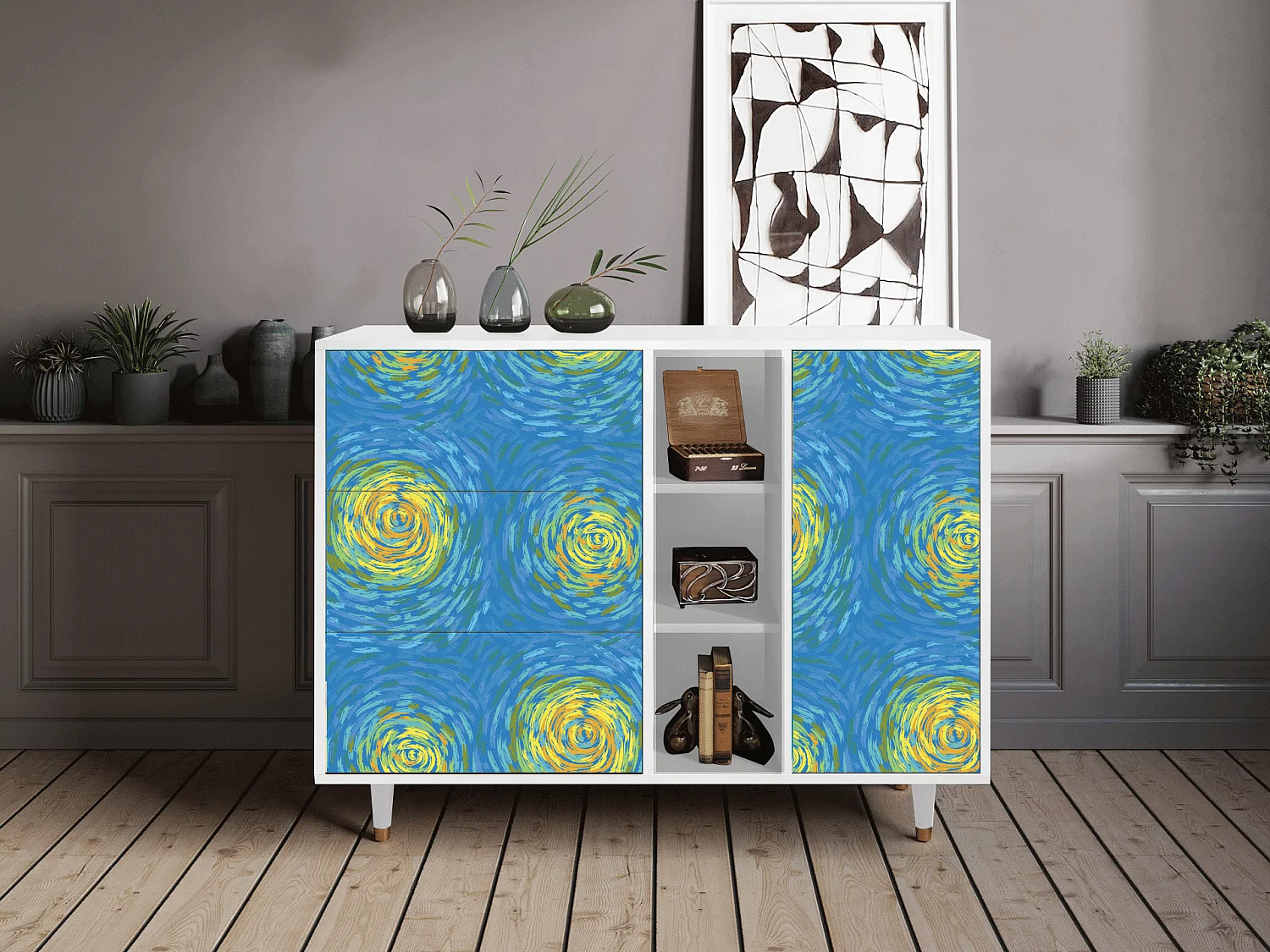 Buffet - 125x98x48 cm - BS2 - Van Gogh Lights, Blanc