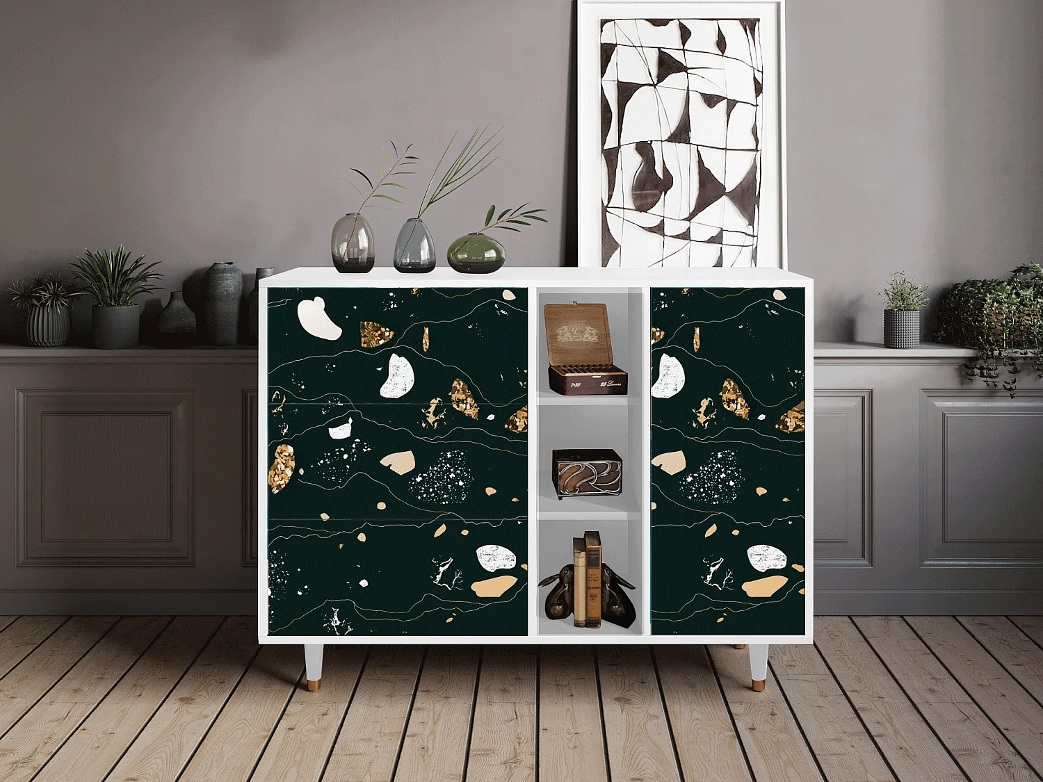 Buffet - 125x98x48 cm - BS2 - Space Rocks, Blanc