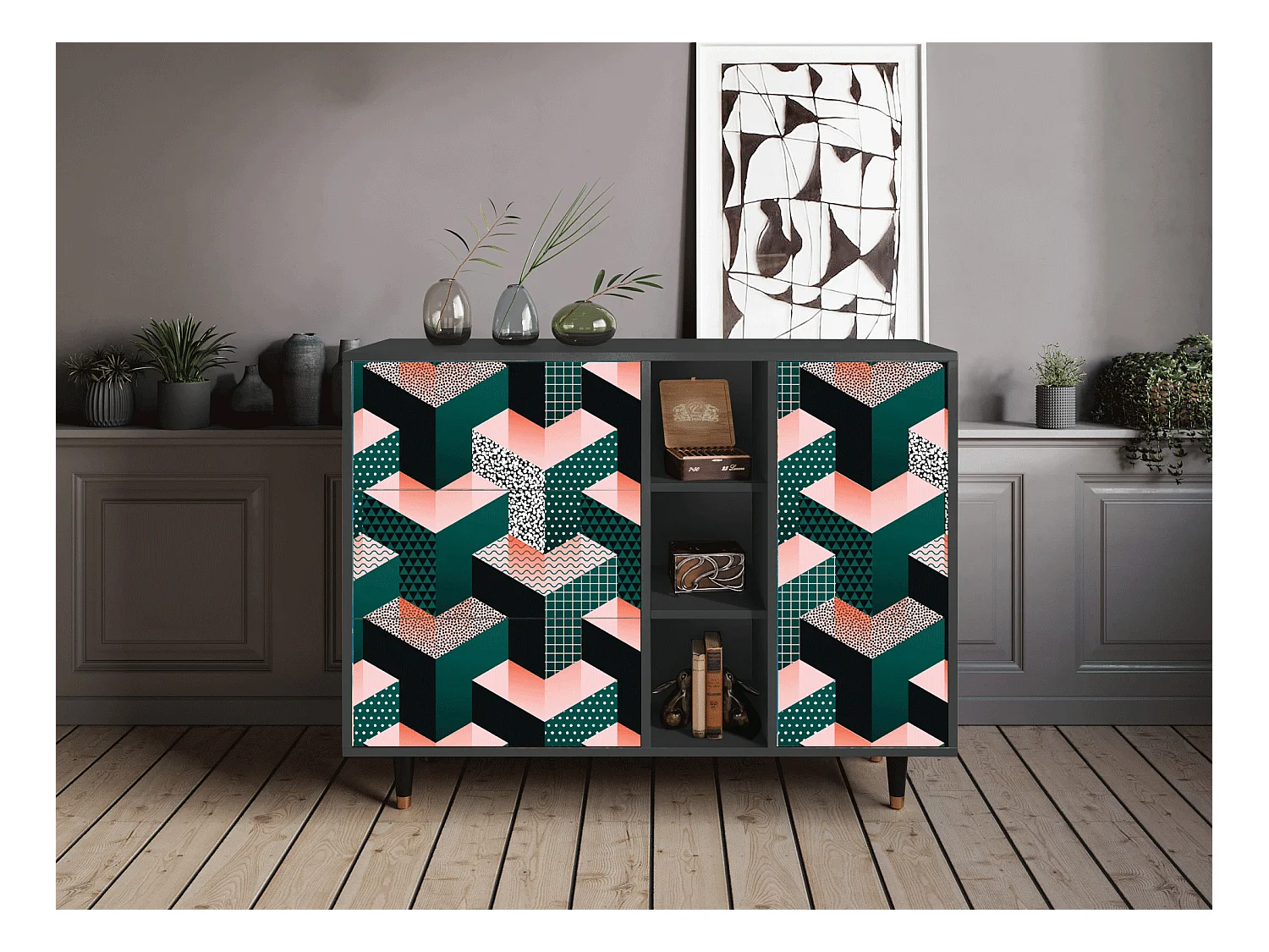 Buffet - 125x98x48 cm - BS2 - Geometric Madness, Anthracite