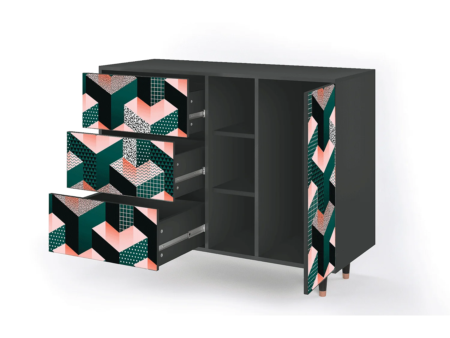 Buffet - 125x98x48 cm - BS2 - Geometric Madness, Anthracite