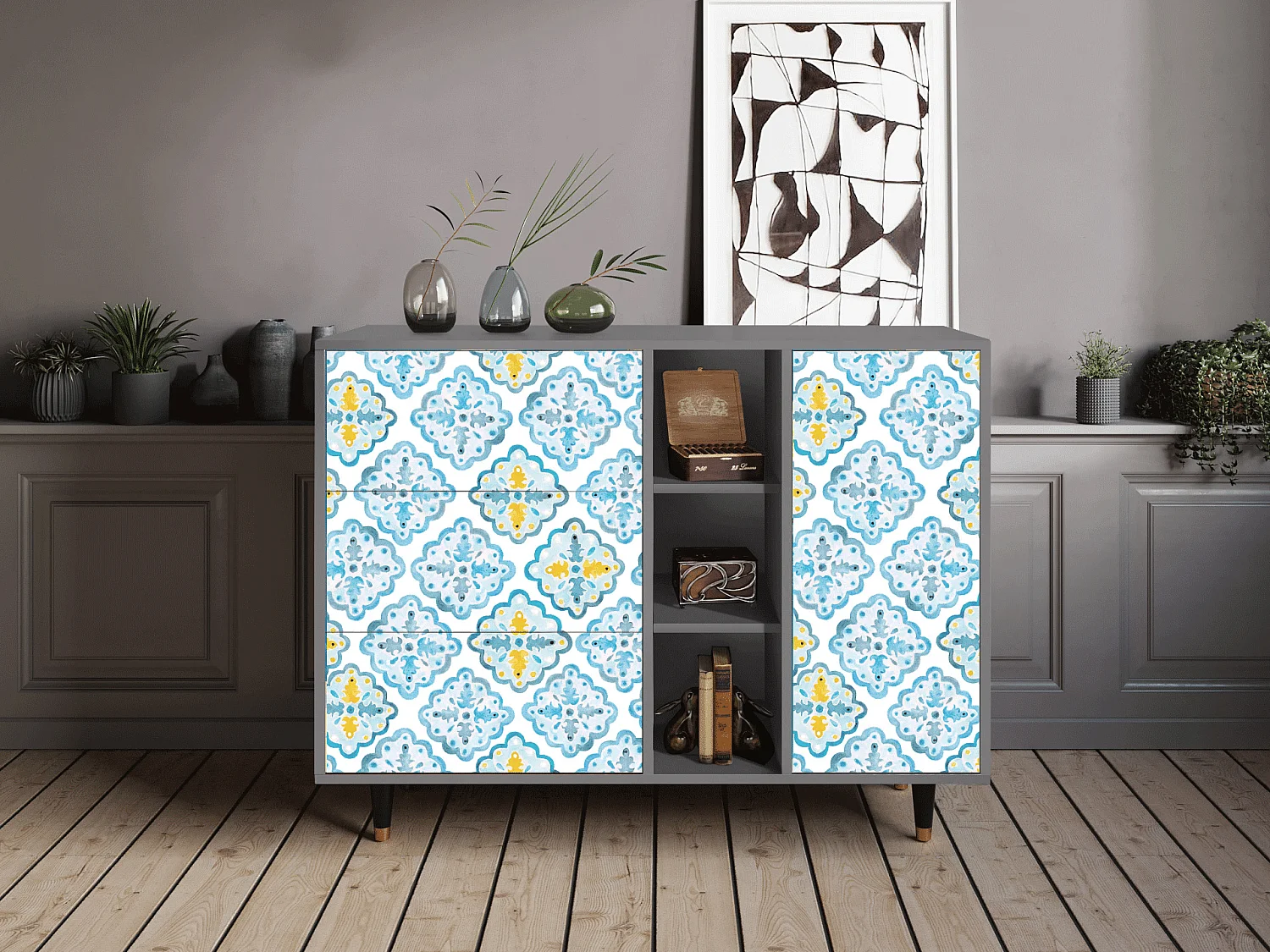 Credenza - 125x98x48 cm - BS2 - Portugese tiles, Grigio