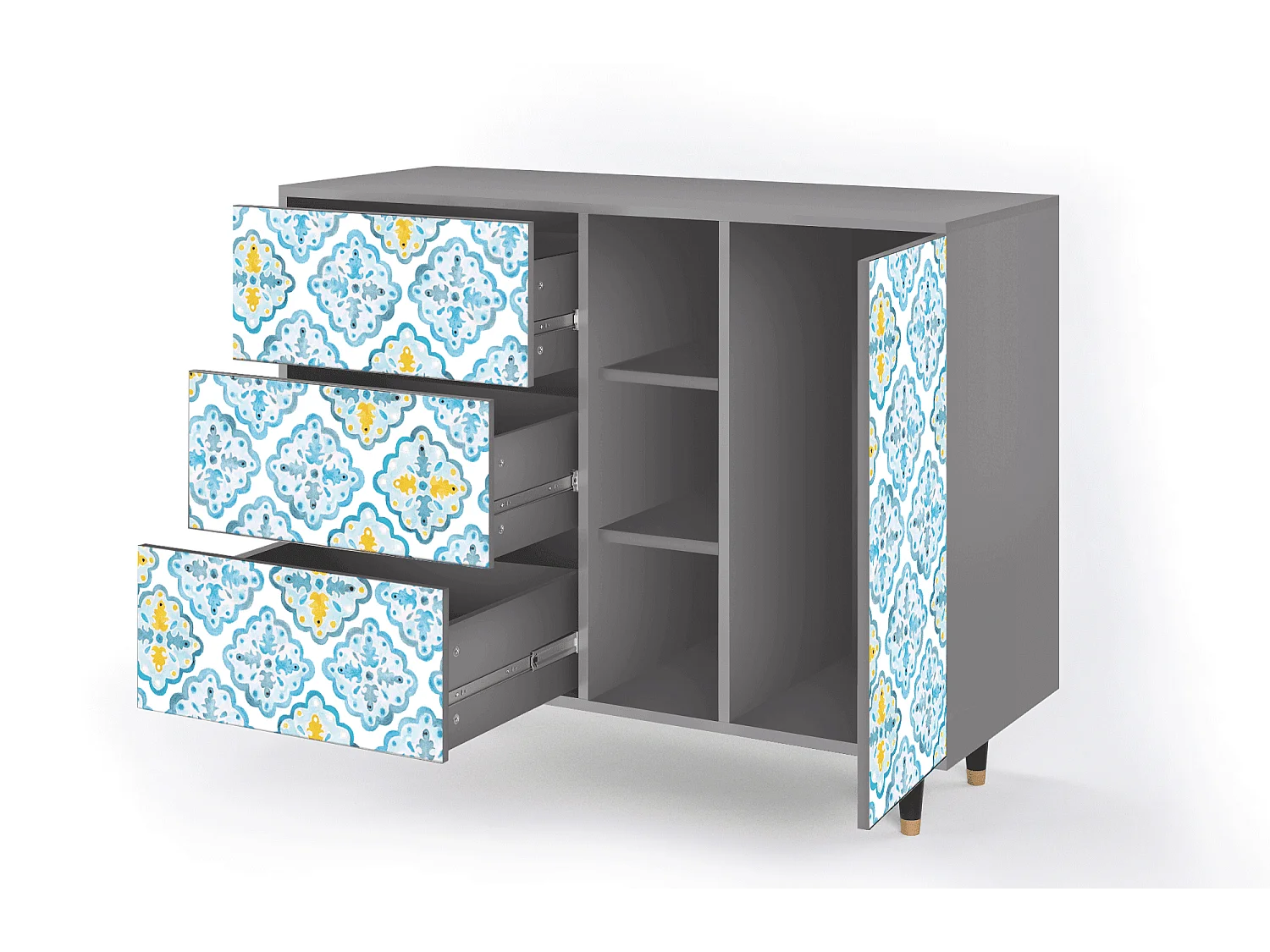 Dressoir - 125x98x48 cm - BS2 - Portugese tiles, Grijs