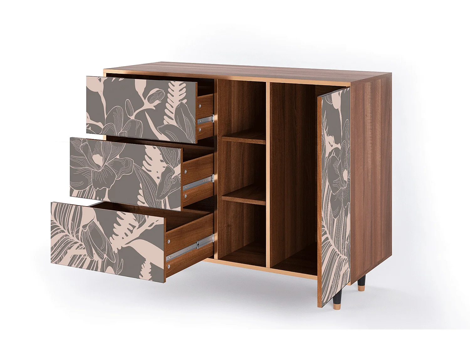 Buffet - 125x98x48 cm - BS2 - Issabelline Flower, Noyer