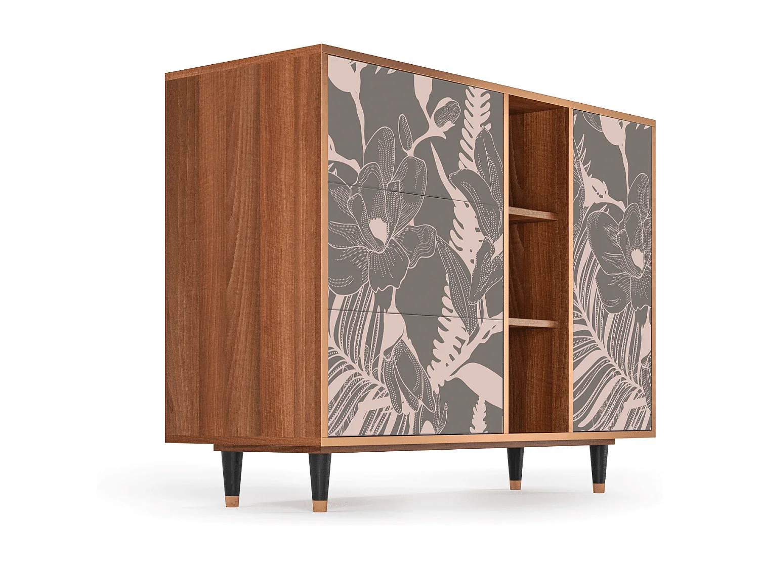 Buffet - 125x98x48 cm - BS2 - Issabelline Flower, Noyer