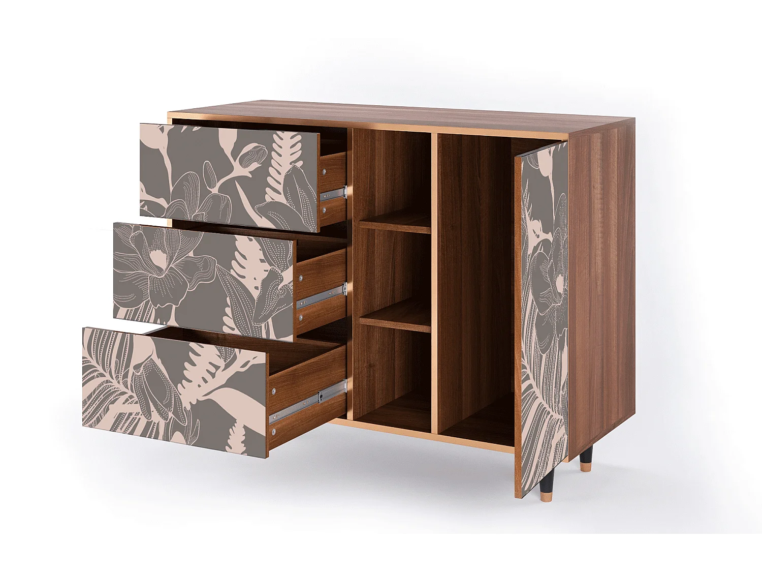 Kredens - 125x98x48 cm - BS2 - Issabelline Flower, Orzech