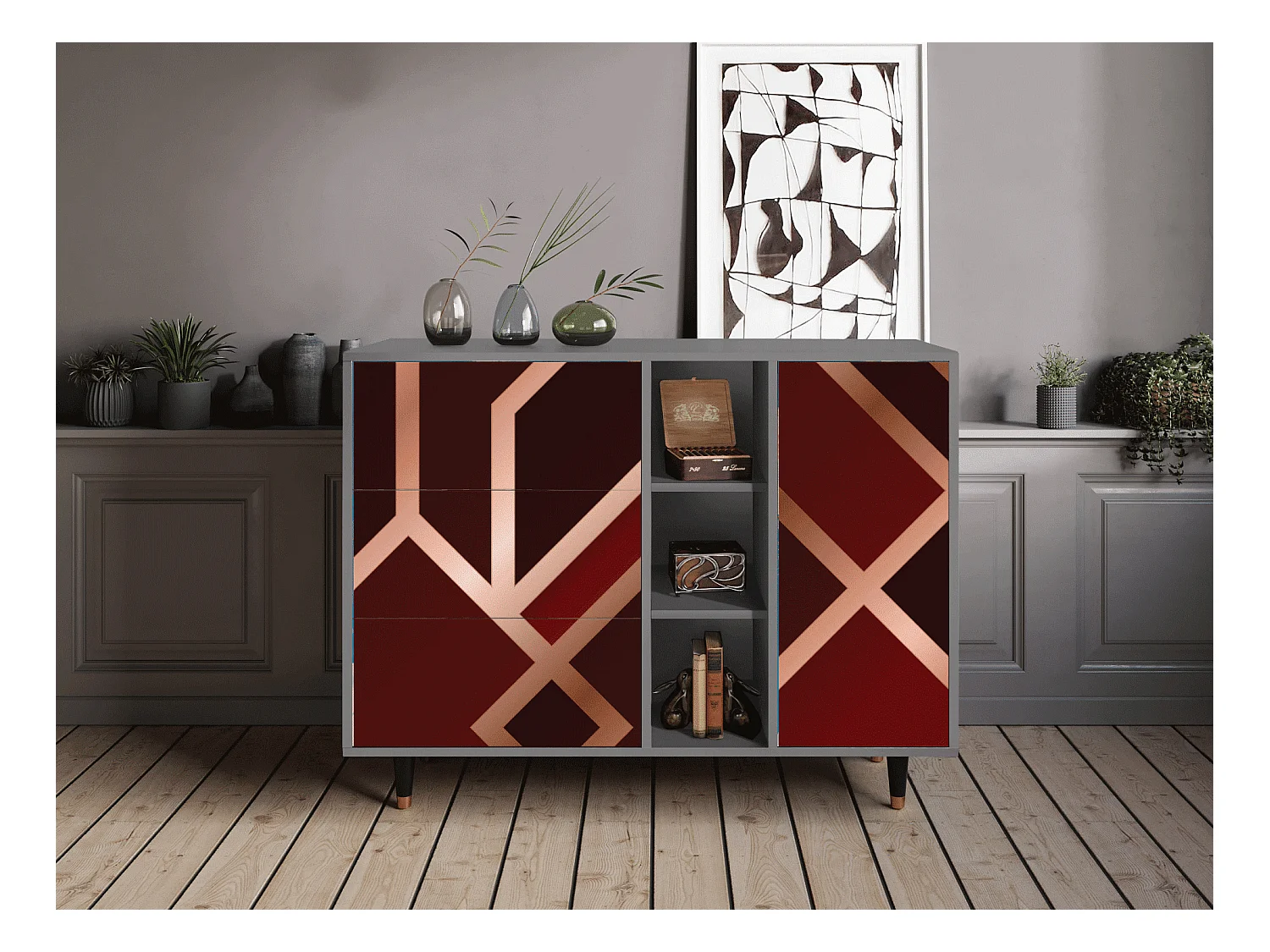 Buffet - 125x98x48 cm - BS2 - Velvet 1920's, Gris
