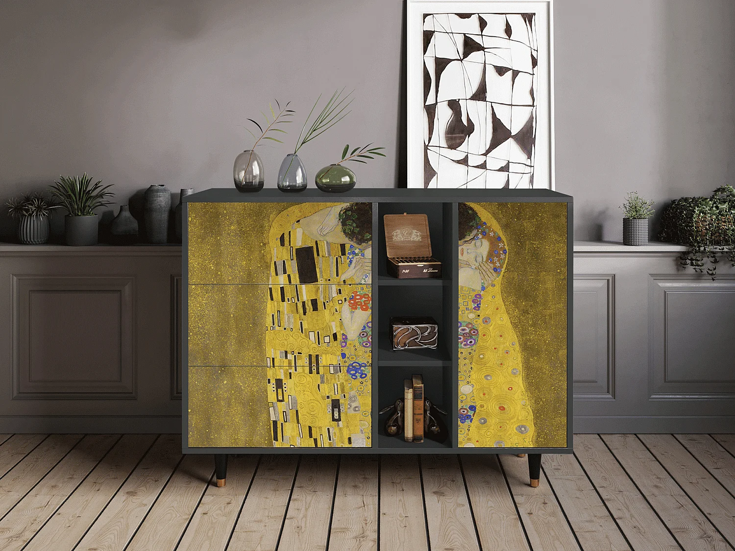 Kredens - 125x98x48 cm - BS2 - The Kiss by Klimt , Antracyt