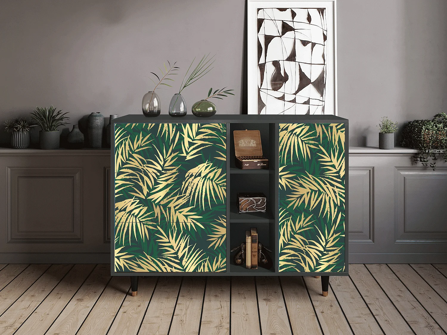 Buffet - 125x98x48 cm - BS2 - Sunny Palm Tree, Anthracite