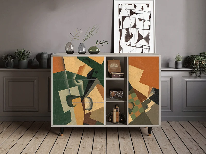 Credenza - 125x98x48 cm - BS2 - Glass and Checkerboard, Sabbia