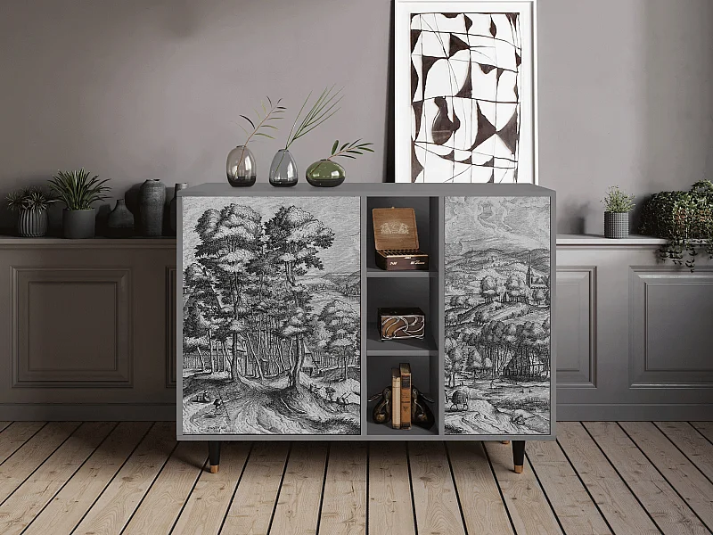 Kredens - 125x98x48 cm - BS2 - Rusticorum, Szary