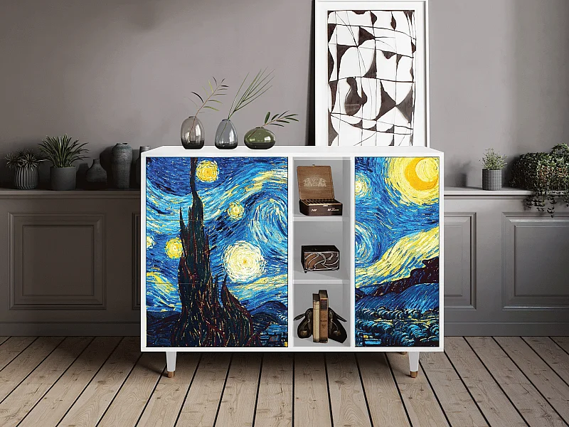 Credenza - 125x98x48 cm - BS2 - The Starry Night  , Bianco