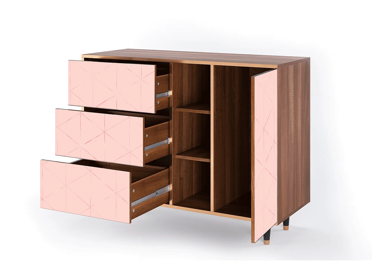 Buffet - 125x98x48 cm - BS2 - Rose Quartz, Noyer