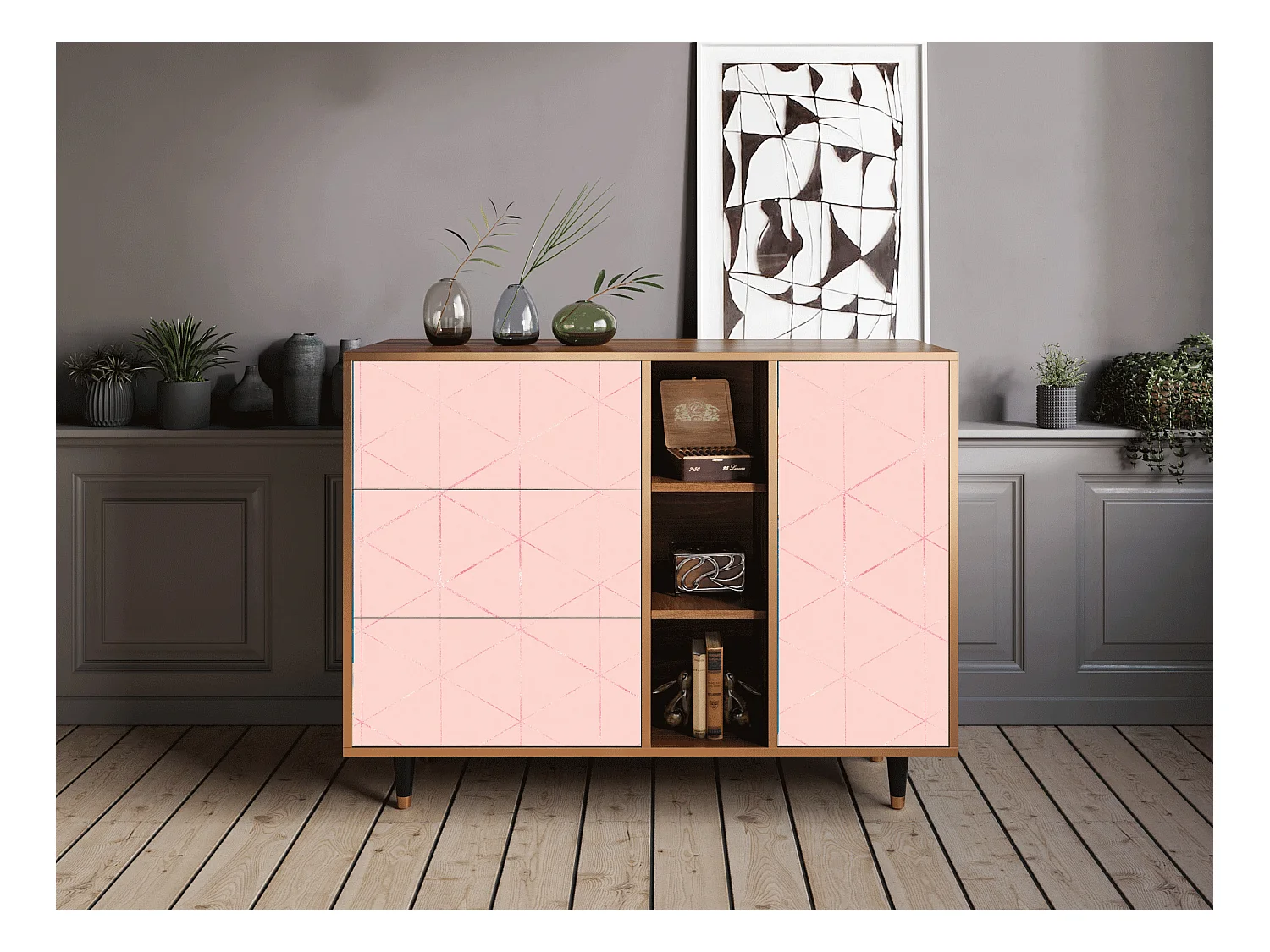 Kredens - 125x98x48 cm - BS2 - Rose Quartz, Orzech