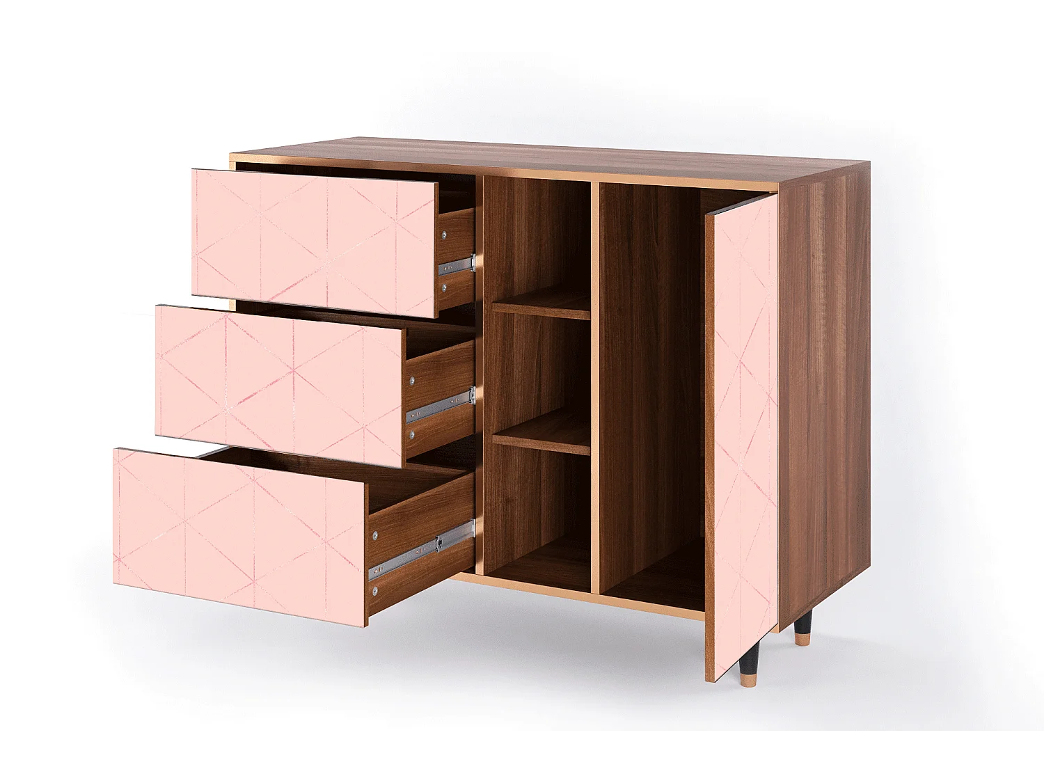 Buffet - 125x98x48 cm - BS2 - Rose Quartz, Noyer