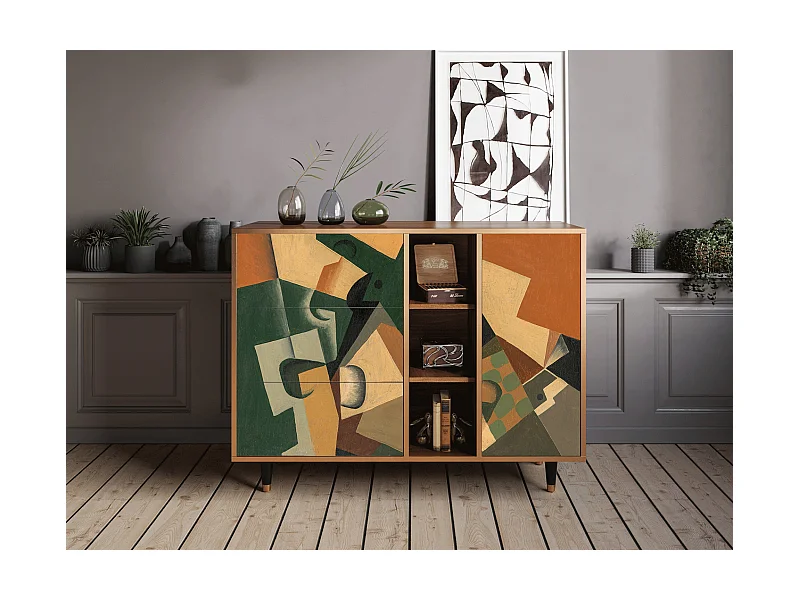 Buffet - 125x98x48 cm - BS2 - Glass and Checkerboard, Noyer