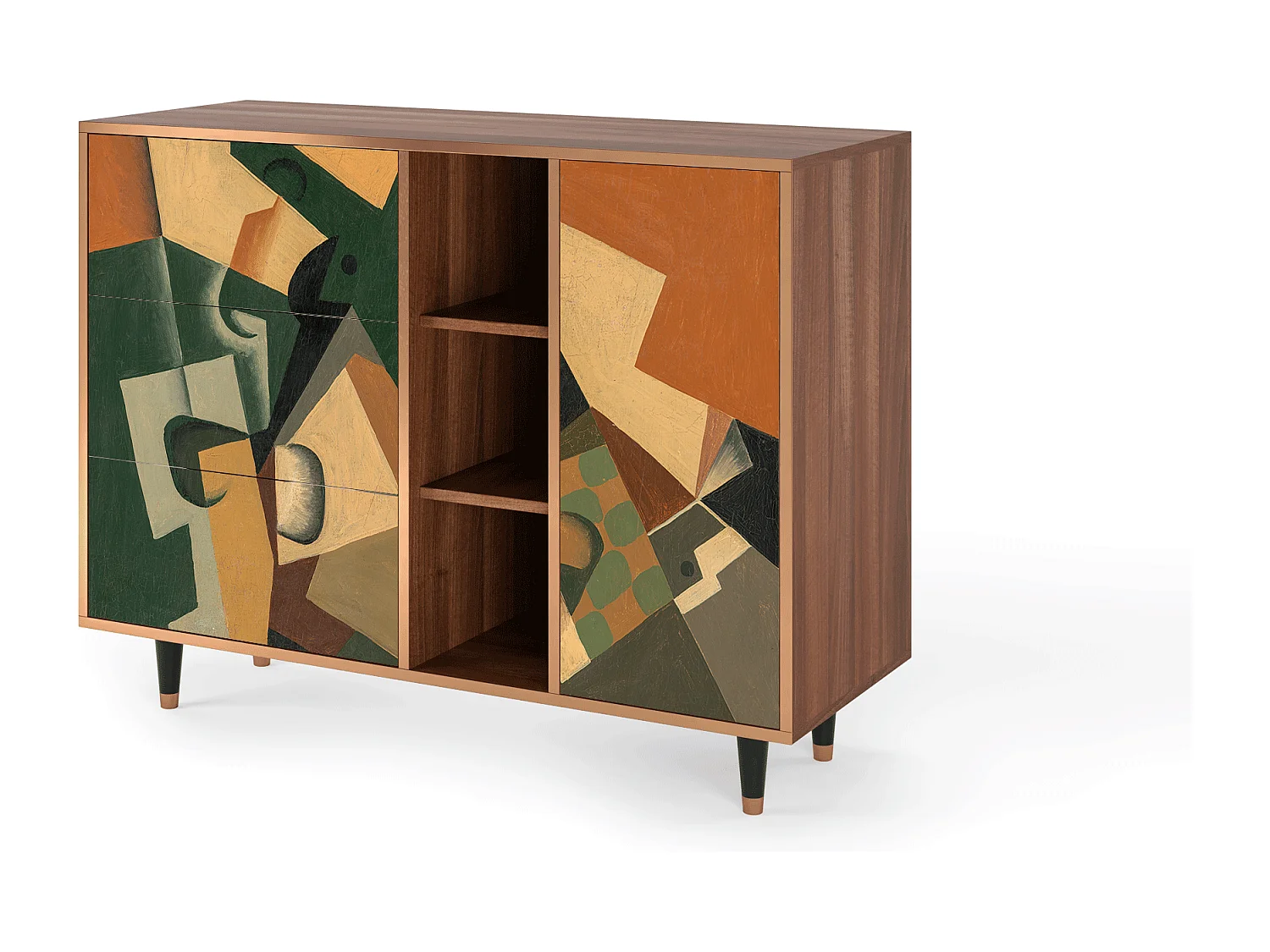 Aparador - 125x98x48 cm - BS2 - Glass and Checkerboard, Nogueira