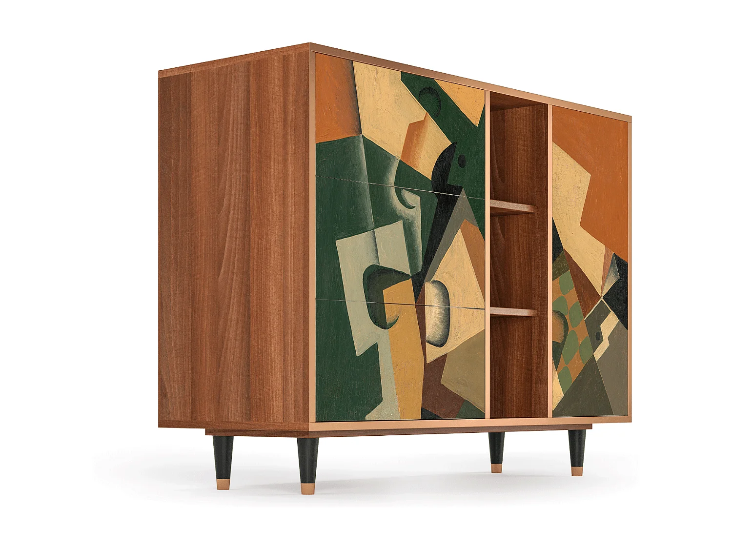 Dressoir - 125x98x48 cm - BS2 - Glass and Checkerboard, Walnoot