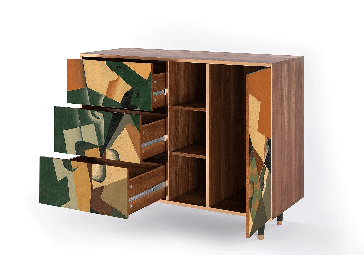 Dressoir - 125x98x48 cm - BS2 - Glass and Checkerboard, Walnoot