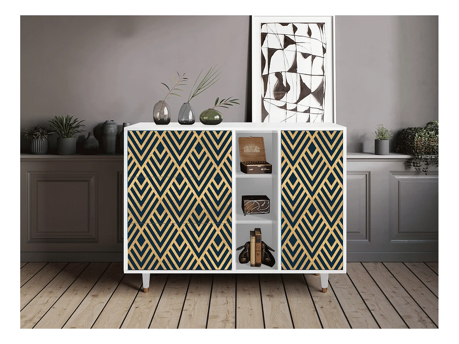 Credenza - 125x98x48 cm - BS2 - Egypt Triangles, Bianco