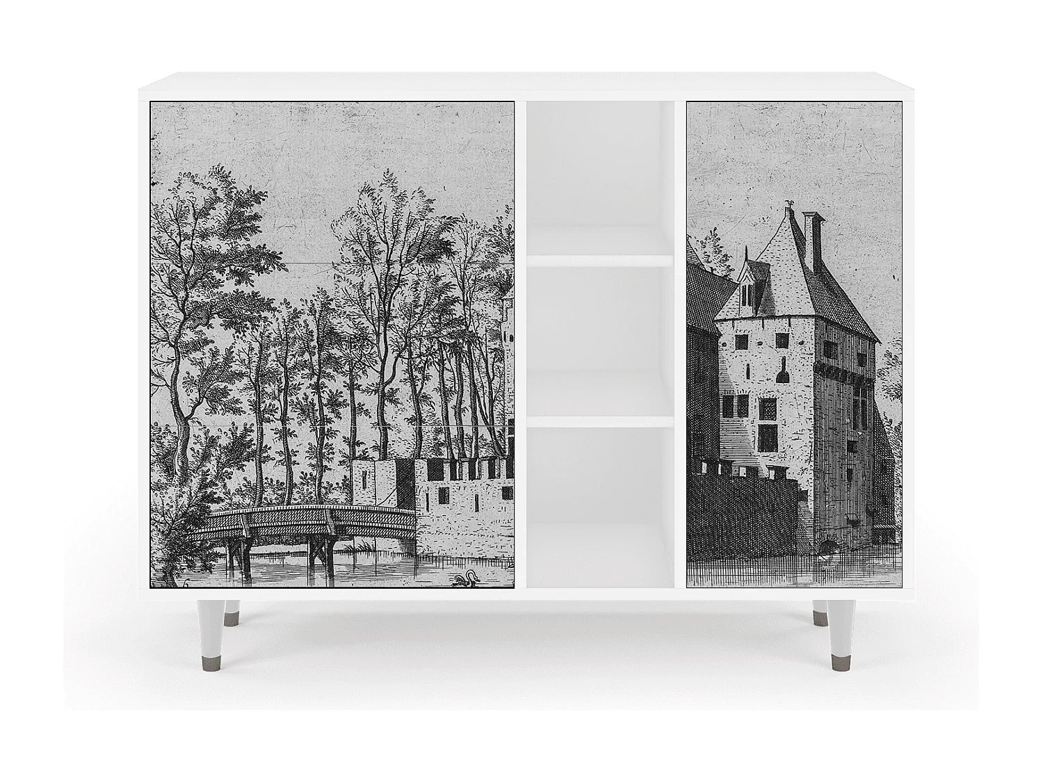 Kredens - 125x98x48 cm - BS2 - Castle with Bridge, Biały